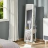 HOMCOM 360° Swivel Jewellery Cabinet with Full Length Mirror, Lockable Jewellery Organiser with Built-in Makeup Mirror and Storage Shelves for Bedroom, White