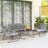 Outsunny 4 Piece Rattan Garden Furniture Set, Wicker Patio Outdoor Furniture Set with Loveseat, Armchairs, Glass Top Coffee Table and Cushions for Patio, Conservatory, Balcony, Grey