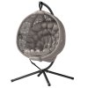 Outsunny Outdoor Hanging Chair, Swing Chair with Metal Stand, Thick Padded Cushion, Foldable Basket and Side Pocket, for Indoor and Outdoor, Sand