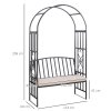 Outsunny Garden Metal Arch Bench, Outdoor Furniture Chair with Cushion Outdoor Patio Rose Trellis Arbour Pergola, for Climbing Plant 114L x 60W x 206H cm