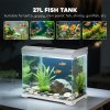 PawHut 27L Fish Tank, Glass Aquarium with Filter System, LED Light, Water Pump, Fish Tank Starter Kits for Betta, Goldfish, Shrimps, White