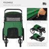 PawHut Large Dog Stroller Dog Pram Foldable Pet Pushchair with Safety Leashes for Medium, Large Dogs - Green