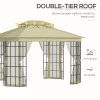 Outsunny 3.7 x 3(m) Patio Gazebo Canopy Garden Tent Shelter with 2 Tiers Roof and Mosquito Netting, Metal Frame, Beige