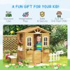 Outsunny Wooden Playhouse for Kids Outdoor Wendy House with Door, Windows, Mailbox, Flower Pot Holder, Serving Station, Bench for Children, Toddlers, Yellow
