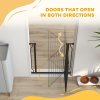 PawHut Dog Gate Wide Stair Gate w/ Door Pressure Fit Pets Barrier for Doorway, Hallway, 76H x 75-85W cm - Black