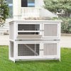 PawHut 4 FT Rabbit Hutch 2-Tier Wooden Bunny Cages Guinea Pig Hide House with Tray, Ramp and Wheel, Cover - Grey