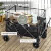 Outsunny 180L Festival Trolley on Wheels, Folding Camping Trolley Cart with Extendable Side Walls and Telescopic Handle, for Garden Beach Fishing, Black