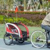 HOMCOM Child Bike Trailer, Baby Bicycle Trailer for 2 Kids with 5 Point Harness, Steel Frame, Reflectors, Safety Flag, Hitch Coupler, Red
