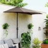 Outsunny 2.7m Garden Half Parasol, Outdoor Balcony Umbrella with 5 Steel Ribs, Patio Sun Shade, Brown