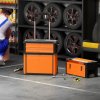 HOMCOM 3-in-1 Rolling Tool Box, Stackable, Modular Powder Coated Steel Toolbox with Tray, Handles, Latches, Wheels, Heavy Duty Tool Storage System for Workshop, Garage, 520mm x 320mm x 720mm, Orange