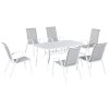 Outsunny 7 Piece Garden Dining Set with Dining Table and Chairs, 6 Seater Outdoor Furniture with Parasol Hole for Deck and Balcony, Grey