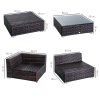 Outsunny 6 Pieces Rattan Garden Furniture Set, 5 Seater Garden Sofa Set with Thickened Cushions, Glass Top Coffee Table and Ottomans, Outdoor Sectional Conservatory Furniture with Pillows, Brown