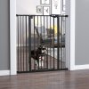 PawHut Extra Tall Dog Gate with Cat Flap, Pet Safety Gate for Doorways Stairs with Auto Close Double Locking, 104 cm Tall 74-101 cm Wide, Black