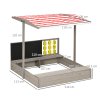 Outsunny Kids Wooden Sand Pit, Children Sandbox w/ Non-Woven Fabric, Two Seats, Canopy, for Gardens, Playgrounds - Grey
