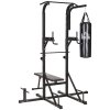 HOMCOM Home Gym Power Tower with Bench and Punching Bag, Multi-Function Adjustable Dip Sit Up Workout Station Equipment Heavy Duty for Home