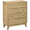 HOMCOM Chest of Drawers, 4-Drawer Storage Organiser Unit with Rattan Element for Bedroom, Living Room, Wood Effect