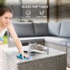 Outsunny 7 Pieces Rattan Garden Furniture Set, 6 Seater Garden Corner Sofa with Wide Seat, Cushions and Glass Top Table, Sectional Outdoor Furniture Conservatory Set for Patio, Grey
