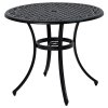 Outsunny Garden Table with Parasol Hole, 90cm Round Outdoor Dining Table for 2-4, Cast Aluminium Bistro Coffee Table for Balcony - Black