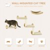 PawHut 3PCs Wall Mounted Cat Tree Cats Shelves, Climbing Shelf Set, Kitten Activity Center with Jumping Platforms Hammock Scratching Post, Oak