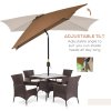Outsunny 3x2m Garden Parasol Umbrella with Tilt and Crank, Outdoor Sun Shade Canopy with Aluminium Frame and Steel Ribs, Rectangular, Brown