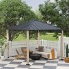 Outsunny 3 x 3(m) Hardtop Gazebo Canopy with Galvanised Metal Roof, Garden Gazebo Permanent Pavilion with Wood Grain Strong Columns and Top Hook for Patio, Deck
