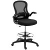 Vinsetto Drafting Chair with Flip-up Armrests, Mesh Office Chair, Ergonomic Draughtsman Chair with Lumbar Support and Footrest Ring for Standing Desk and Bar Counter, Black