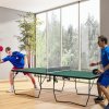 SPORTNOW 9FT Folding Table Tennis Table, Portable Full-Size Ping Pong Table w/ 8 Wheels, 2 Bats, 3 Balls, Quick Set-Up Indoor Game Table - Green