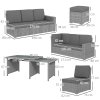 Outsunny 10 Seater Rattan Dining Set with Expandable Table and Nesting Chairs, Rattan Garden Furniture Set with Cushions, Outdoor Dining Table and Chairs, Sectional Corner Sofa Set, Light Grey