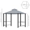 Outsunny 3 x 3(m) Hexagon Gazebo Patio Canopy Party Tent Outdoor Garden Shelter w/ 2 Tier Roof & Side Panel - Grey
