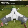 Outsunny 6-9 Man Large Tunnel Tent with 3 Bedroom, Living Area and Porch, 2000mm Waterproof Camping Tent, Portable with Bag, for Fishing Hiking Festival, Dark Grey