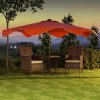Outsunny 3(m) Garden Parasol Umbrella with 32 Solar LED Lights and Tilt, Outdoor Market Table Umbrella Sun Shade Canopy with Crank, 8 Ribs, Orange