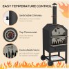 Outsunny 2-in-1 Outdoor Pizza Oven 3-Tier Freestanding Charcoal BBQ Grill with Rain Cover, Chimney, Thermometer, Bottom Shelf, Anti-scald Handles, Wheels for Garden Party Gathering
