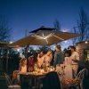 Outsunny 3m Cantilever Roma Parasol, Offset Patio Umbrella, Solar LED Lighted Hanging Sun Shade Canopy 250g Polyester SunShade with Aluminium Frame, Tilt & Crank Handle, Cross Base for Lawn, Grey