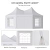 Outsunny 8 Sides Octagonal Garden Gazebo Marquee Party Tent Wedding Canopy Outdoor Heavy Duty Metal Frame (6.8m x 5m) - White