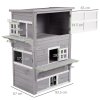PawHut Outdoor Cat House, 3 Tier Wooden Kitten Shelter with Jumping Platforms, Asphalt Roof, Doors for Indoor, Garden - Grey