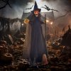 HOMCOM 190cm Witch with Broomstick Outdoor Halloween Decoration, Halloween Animatronic with Sound Activated, Light Up Eyes, Sound Effects, Animated Prop for Haunted House