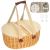 Outsunny Wicker Picnic Basket for 2 with Pine Wood Lid, Picnic Hamper with Cooler Compartment, Cutlery Service Kits, Carry Handle for Camping, Outdoor, Valentine Day, Chirtmas, Birthday, Light Brown