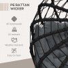 Outsunny Outdoor PE Rattan 2 Seaters Swing Chair with Thick Padded Cushion, Patio Hanging Egg Chair with Metal Stand, Headrest, for Indoor and Outdoor, Black