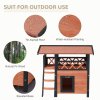 PawHut Outdoor Cat House Kitten Shelter Puppy Kennel with Balcony Stairs Asphalt Roof, 77 x 50 x 73 cm, Brown
