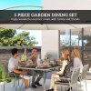 Outsunny 5 Piece Wicker Garden Dining Set, PE Rattan Garden Furniture Set with 4 Stackable Chairs, Tempered Glass Top Table and Cushions, Outdoor Table and Chairs for Patio, Conservatory, Light Grey