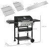 Outsunny 3+1 Gas Burner Grill, 11.5 kW Propane Gas Barbecue BBQ Grill with Wheels, Warming Rack, Shelves, Thermometer, Bottle Opener, Black