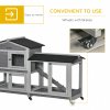 PawHut Rabbit Hutch Outdoor with Run Guinea Pig Hutch 2-Tier Bunny Cage w/ Wheels No-Leak Plastic Tray 157.4 x 53 x 99.5 cm - Grey
