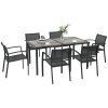 Outsunny 6 Seater Garden Dining Set, Stackable Armchairs and Wood-like Top Table, Space-Saving Outdoor Table and Chairs with Breathable Mesh Seat, Garden Furniture Set, Grey