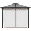 Outsunny 3 x 3 (m) Outdoor Polycarbonate Gazebo, Double Roof Hard Top Gazebo with Galvanised Steel Frame, Nettings & Curtains for Garden, Lawn, Patio and Deck, Khaki