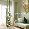 PawHut Floor to Ceiling Cat Tree, 225-255cm Adjustable Cat Tower Indoor, Multi-Level Activity Centre with Sisal Scratching Posts, Grooming Brush Post, Hammocks, Green