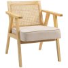 HOMCOM Armchair, Fabric Accent Chair with Rattan Back, Rubber Wood Frame and Padded Seat Cushion for Living Room, Bedroom, Home Office, Cream White Finish