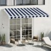 Outsunny 3m x 2.5m Garden Patio Manual Awning Canopy Sun Shade Shelter with Winding Handle Retractable Blue and White