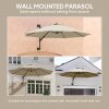 Outsunny 3 M Wall Mounted Garden Parasol Umbrella with Rotate, Outdoor Market Umbrella Sun Shade Canopy with 8 Ribs, Khaki