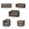 Outsunny 6 Pieces Rattan Garden Furniture Set, 7 Seater Wicker Outdoor Furniture Set with Storage Tea Table & Side Table, Sectional Garden Sofa Set with Cushions, Orange