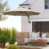 Outsunny 3 M Wall Mounted Garden Parasol Umbrella with Rotate, Outdoor Market Umbrella Sun Shade Canopy with 8 Ribs, Khaki